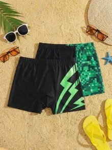 SHEIN 青少年男童休闲运动几何渐变印花紧身泳裤 - 彩色 - 查看 2