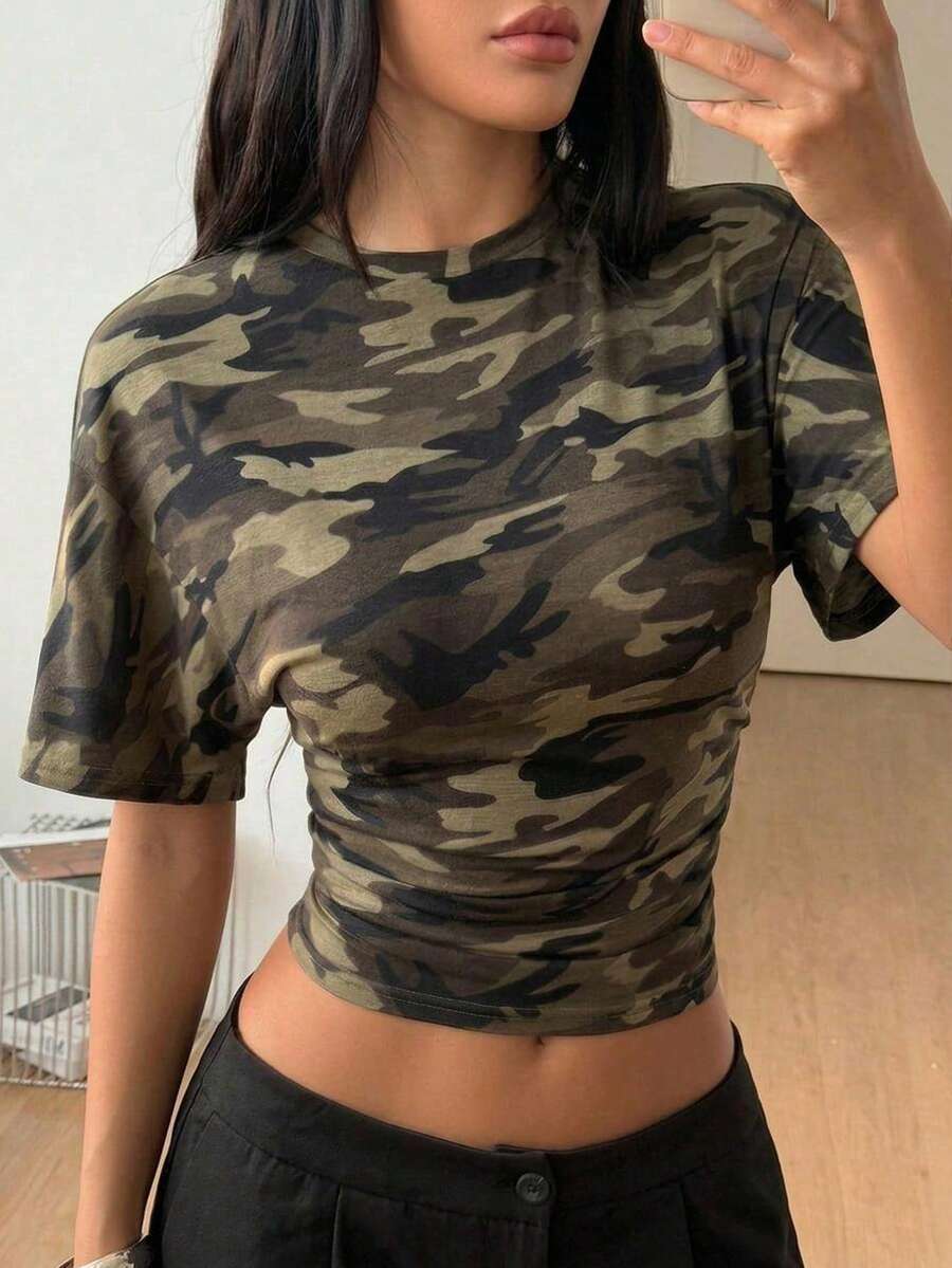 SHEIN 青少年女孩休閒簡約豹紋T恤,適合夏季 - 彩色 - 查看 1