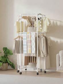 1PC Hexagonal Rotating Metal Clothes Rack Sturdy Heavy Duty Space Saving Multi Bar Wheeled Freestanding Portable Wardrobe Display Shelf Bedroom Dorm Balcony Laundry Storage Organizer Practical Home Furnishing Trending Clothing Storage Decor Accessory - Multicolor - View 13