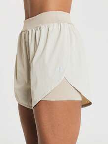 11SKNDS High Waist Running Shorts With Built-In Liner, Split Hem, Ideal For Summer Workouts And Outdoor Activities, Training & Hy-Rox - Beige - View 4