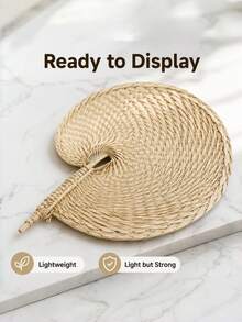 1 PC NATURAL PLANT FIBER HANDWOVEN RUSTIC PALM LEAF CONCH SHELL PATTERN NOSTALGIC WOVEN FAN FOR LIVING ROOM BEDROOM PORCH BEACH SUMMER VACATION BOHO VINTAGE COASTAL DECOR - multicolor - View 3