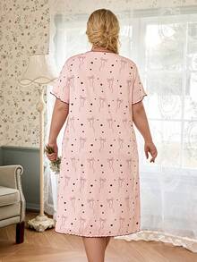 CottageSlumber Women's Bow & Heart Print Short Sleeve Plus Size Nightgown - Pink - View 2
