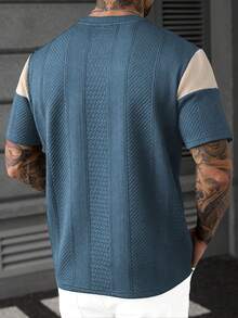 Manfinity Homme Camiseta casual de verano para hombre con bloques de color y patchwork - Agua verde azul - Ver 2