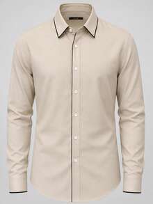 Manfinity Mode Men's Business Casual Premium Design Patchwork Long Sleeve Shirt - Apricot - View 4