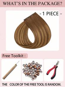 9AM HAIR 蝴蝶结发片，真人发，无胶 OVO PU 孔，手工编织，隐形 DIY 双层发片，直发，1 片装，16 英寸 - S4/4/27 - 查看 3