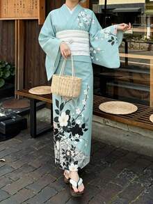 Irokai Summer Japanese Women's Traditional Floral Print Yukata Kimono Robe,Modified Japan Style Bowknot Pajamas For Festival Vacation Traditional Jamican - Green - View 4