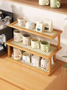 1PC 3 Tier Bamboo Kitchen Organizer Rack Multifunctional Cup Mug Utensil Bottle Holder Shelf Countertop Storage Stand Drip Tray Breathable Moisture Proof 2 Styles For Dining Room Coffee Bar Desk Living Room Storage Shelf - Multicolor - View 2