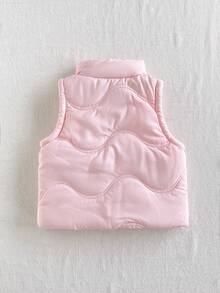 SHEIN Playful Pals 女嬰 1件裝 粉色立領無袖拉鍊抓絨背心，適合休閒外出、玩耍、拍照，舒適冬季百搭外套 - 粉色 - 查看 2