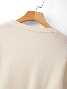GlowEve CURVE Plus Size Casual Round Neck Decorative Button Long Sleeve Pullover Sweater - Apricot - View 4