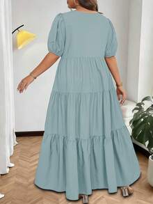 Vionelle Plus Size Women's French Casual Elegant Round Neck Short Sleeve Dress - Sky Blue - View 2