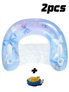 1pc U-Shaped Inflatable Lounger Chair, Cute Style With Bowknot And Sequin Elements, Cup Holder, PVC Material, Suitable For Water, Pool Party, Beach, Inflatable Float, Water Resting Seat, Air Pump Needs To Be Purchased Separately - Sequined Butterfly U-shaped Recliner - View 10