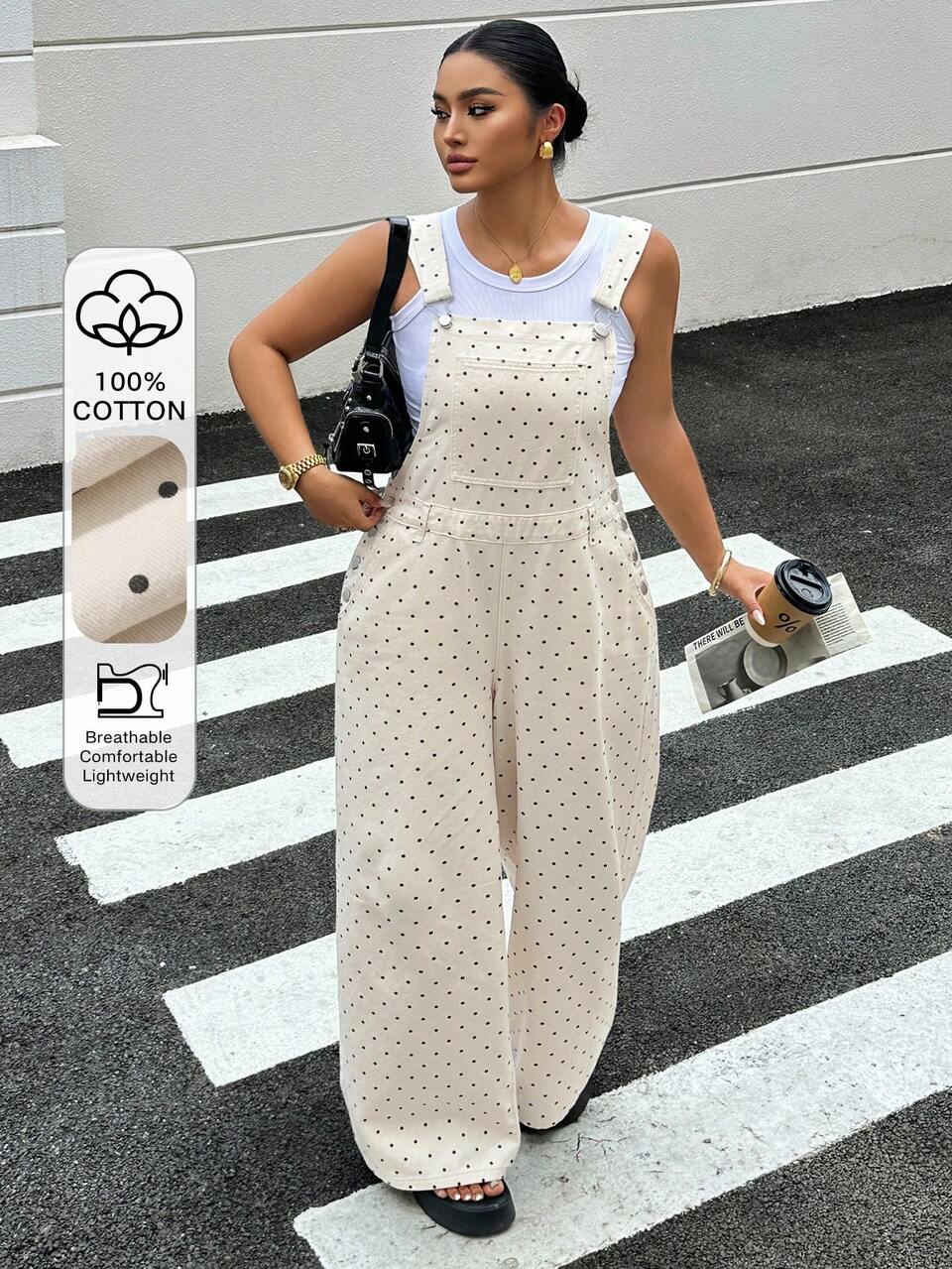 Dazy Plus Ditsy Floral All-Over Pattern Denim Jumpsuit Long Pants, Spring Summer Early Autumn Layering Casual Overalls For Girls