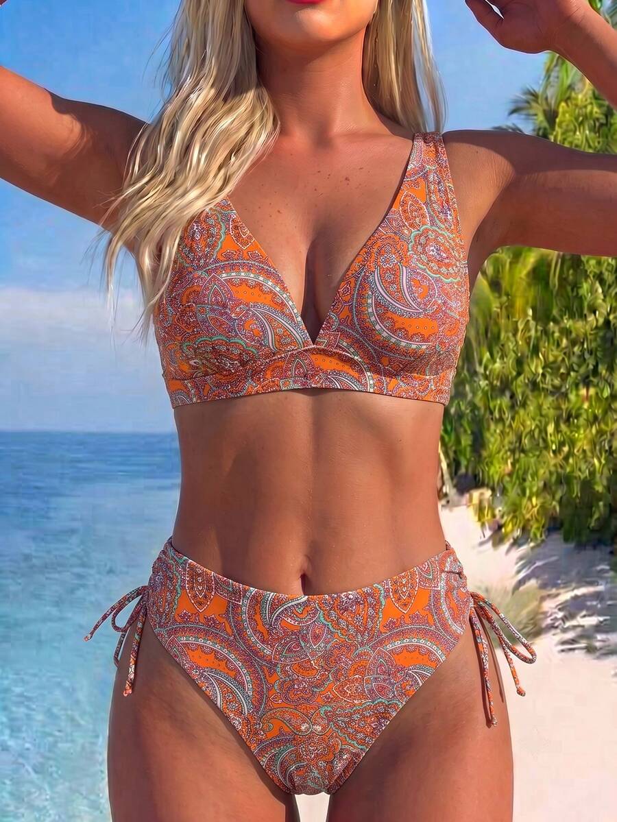 Swim Basics Sommer Strand Damen lässiger Stil Kokosnuss Ozean Muster Bikini Set für den Urlaub