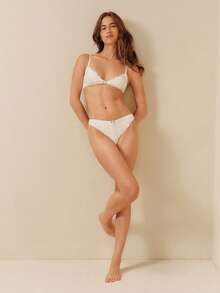 lacRébo White Floral Lace Lingerie Set With Triangle Bra And Matching Brief With Flower Trim Detail Romantic - White - View 5