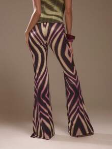 MUSERA Multi Colour Zebra Printed Slinky Flared Low Rise Pants Summer Holiday Ibiza Festival Zarina Autumn Fall Winter - Multicolor - View 5