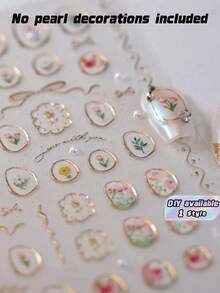 1 pièce d'autocollant d'ongles en gelée de tulipe bronze, autocollant d'ongles à fleurs perles de style japonais mignon, décalcomanie d'ongles à fleurs 5D DIY. - Multicolore - Voir 1