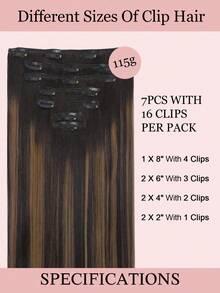 7PCS Straight Clip In Hair Extensions 100% Real Human Hair 14-24 Inch 115G Double Weft Invisible Clip Hair Extensions Remy Natural Human Hair For Women Girls Daily Use - S1B/6/1B - View 3