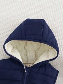 Cozy Pixies Newborn Baby Boy Cartoon Bear Pattern Hooded Fleece Sleeveless Open Front Autumn Winter Jacket - Royal Blue - View 3