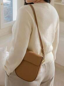 Dazy Plus Solid Color Casual Round Neck Elegant Versatile Cardigan Knit Sweater Autumn/Winter - Apricot - View 6