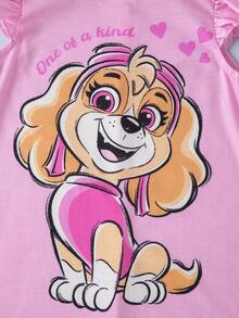 SHEIN | PAW Patrol 1件可愛俏皮風格女童圓領短袖荷葉袖洋裝 - 粉色 - 查看 5