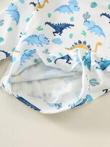 SHEIN Young Boy Young Boy Cute Casual Vacation Dinosaur & Coconut Tree Pattern Hooded Sweatshirt Suitable For Spring Autumn Winter Outdoor Sports Play Vacation Back To School Season - Multicolor - View 8