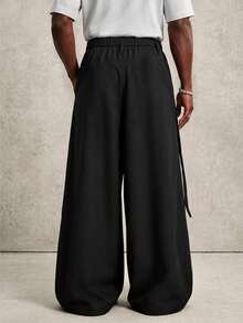 PAVTROS Pantalones de pierna ancha de unicolor plisados casuales y versátiles para uso diario para hombres - Negro - Ver 2
