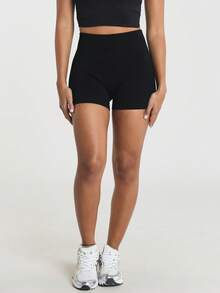 11SKNDS High-Waist Ribbed Knit Seamless Cycling Shorts With Scrunch Back Detail And Tummy Control Waistband - Black - View 3