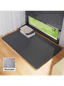 1pc EVA Cat Litter Mat, Double Layer Washable Mat For Indoor Cats - Black - View 3