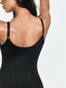 SHAPORA Plus Size Women's Solid Color Casual Daily Wear Bodycon Spaghetti Strap Dress - Black - View 4