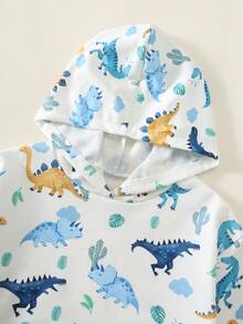 SHEIN Young Boy Young Boy Cute Casual Vacation Dinosaur & Coconut Tree Pattern Hooded Sweatshirt Suitable For Spring Autumn Winter Outdoor Sports Play Vacation Back To School Season - Multicolor - View 3