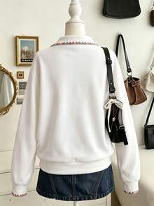 Lalippa 女款愛心刺繡圖案休閒百搭日常穿著長袖運動衫 - 彩色 - 查看 2