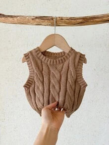 SHEIN LMoss Kids Baby Girl Solid Color Knit Round Neck Sleeveless Fitted Autumn Winter Sweater - Multicolor - View 6