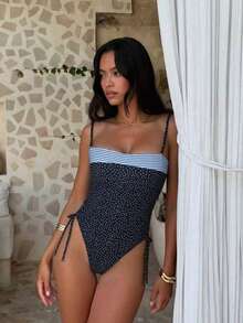 Bonvoyette 夏季海灘度假女款優雅花卉印花抹胸式連身泳衣 - 彩色 - 查看 1