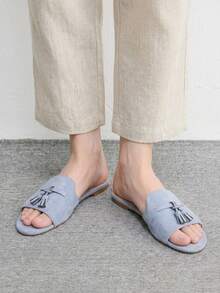 CUCCOO BIZCHIC 女款麂皮質感經典平底拖鞋，舒適百搭，適合夏季通勤與辦公穿著 - 淺蘭色6 - 查看 6