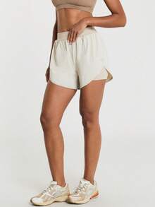 11SKNDS High Waist Running Shorts With Built-In Liner, Split Hem, Ideal For Summer Workouts And Outdoor Activities, Training & Hy-Rox - Beige - View 2