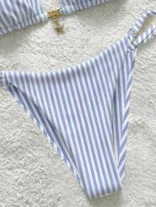 Soleia Women's Retro Striped Print Swimwear Set, Suitable For Beach, Bikini - Multicolor - View 7