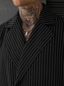 Manfinity Homme 男士大尺碼夏季休閒條紋襯衫 - 黑色 - 查看 6