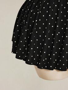 SHEIN ICON 女款夏季休閒復古可愛黑白波點印花無袖迷你洋裝，適合派對、夜出與日常穿著 - 黑色 - 查看 8