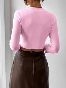SHEIN Raffinéa 女款純色休閒百搭日常穿著長袖針織衫 - 粉色 - 查看 2