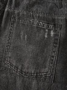 ROMWE MEN Street Life Men's Tiger Rhinestone Embossed Distressed Straight Leg Jeans - Black - View 6