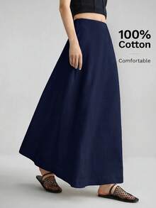 Ontre Women's Comfortable Skin-Friendly Premium Textured Fabric Fitted A-Line Skirt With Side Shell Button Decoration, Vacation Beach Casual Fashion Low-Key Old Money Style High-End Cruise Wear, Minimalist Luxury Quality Essential Outfit, Fashion Business Casual Urban Women's Office Wear, City Commute High-Quality Airport Wear, All-Season Versatile Clothing - Navy Blue - View 1