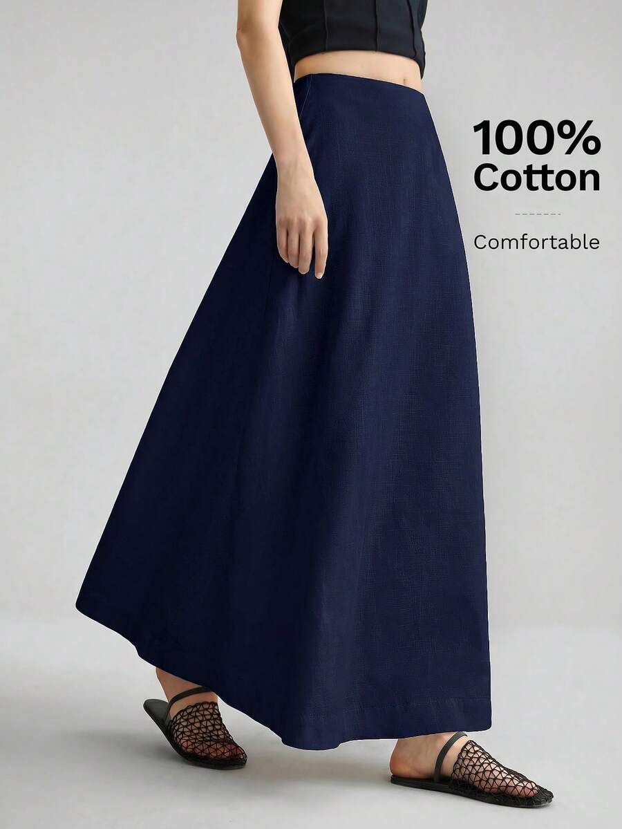 Ontre Women's Comfortable Skin-Friendly Premium Textured Fabric Fitted A-Line Skirt With Side Shell Button Decoration, Vacation Beach Casual Fashion Low-Key Old Money Style High-End Cruise Wear, Minimalist Luxury Quality Essential Outfit, Fashion Business Casual Urban Women's Office Wear, City Commute High-Quality Airport Wear, All-Season Versatile Clothing - Navy Blue - View 1