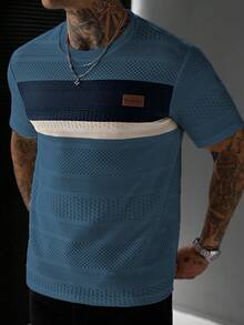 Manfinity Homme Men's Colorblock Casual Everyday Short Sleeve T-Shirt - Teal Blue - View 4