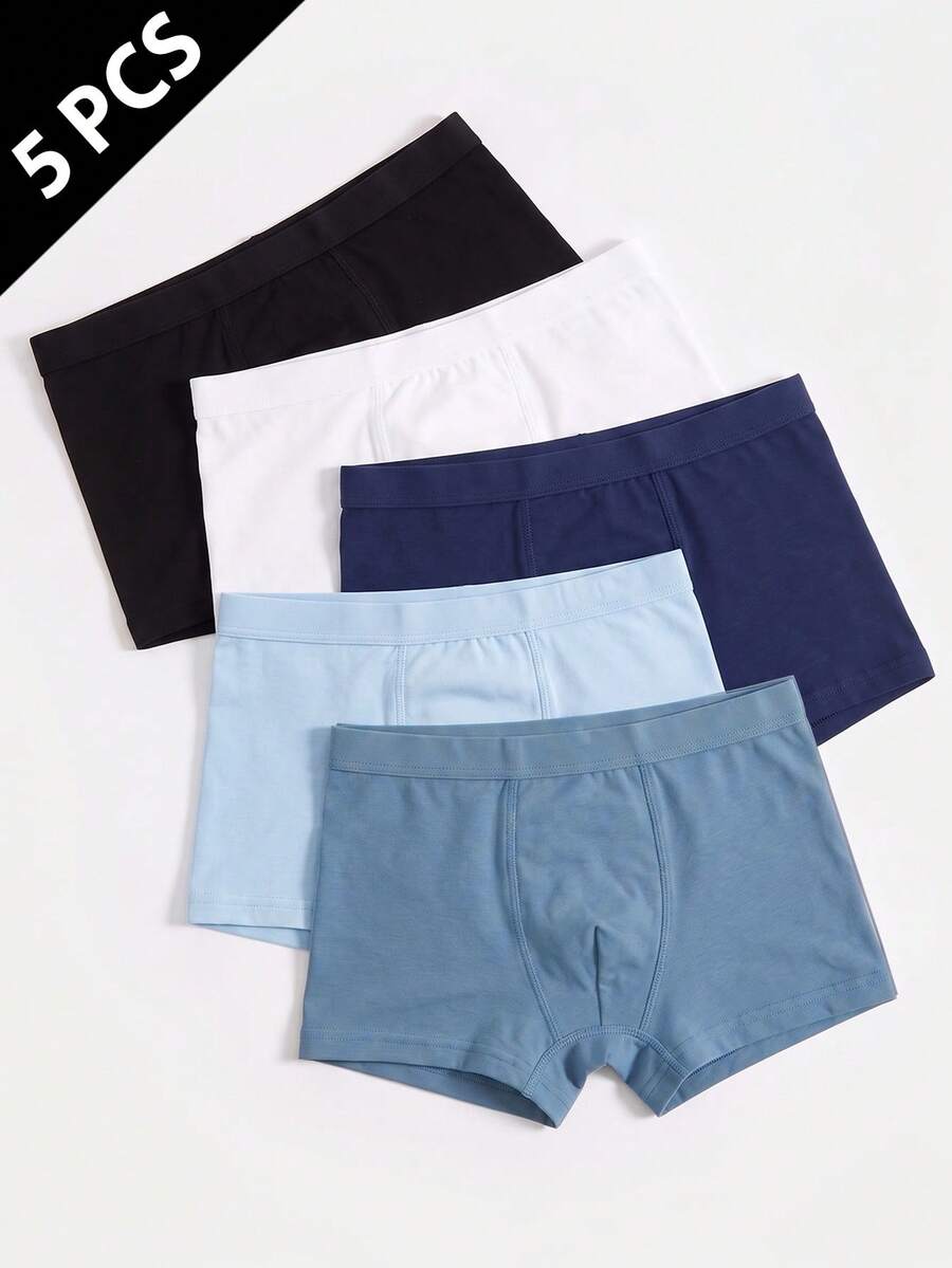 SHEIN 5件組男童幼兒多色紅藍系列簡約基礎學院風印花四角內褲 秋季