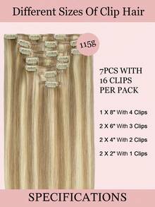 7PCS Straight Clip In Hair Extensions 100% Real Human Hair 14-24 Inch 115G Double Weft Invisible Clip Hair Extensions Remy Natural Human Hair For Women Girls Daily Use - S16/22A - View 3