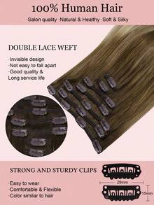 7PCS Straight Clip In Hair Extensions 100% Real Human Hair 14-24 Inch 115G Double Weft Invisible Clip Hair Extensions Remy Natural Human Hair For Women Girls Daily Use Halloween Costumes - S3/8/613 - View 4
