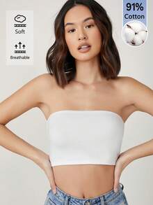 SHEIN BASICS 女款純色休閒百搭日常穿搭抹胸背心上衣 2件/組 - 彩色 - 查看 6