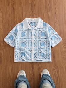 NORVETH Top de punto casual versátil de uso diario con bloques de color y abotonadura sencilla para hombre - Azul - Ver 5
