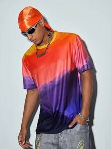 Modcrash Camiseta de manga corta de cuello redondo con estampado digital degradado de moda casual para hombres, camiseta deportiva, ajuste regular, tela elástica de punto, verano - Multicolor - Ver 5