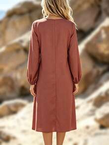 Zayélia Women's Casual Long Sleeve Midi Dress - Redwood - View 2
